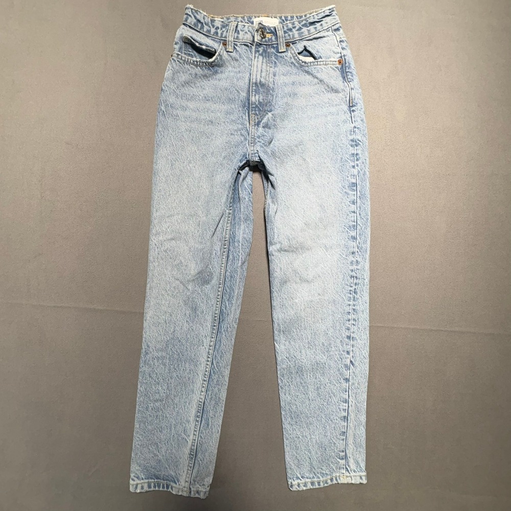 Zara Womens High Waisted Straight Leg Light Wash Blue Denim Jeans Size 2